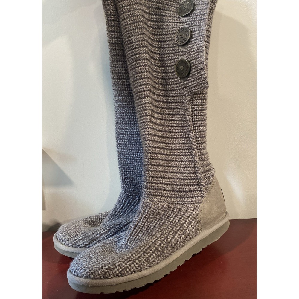 Ugg Australia Cardy Knit Wool Button Tall Boots 5819 - Gray - Women's 9